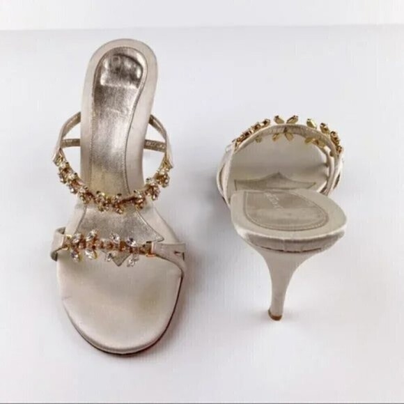 L'Autre Chose Cream Rhinestone Embellished Heel Evening Sandals Size 8 - Picture 3 of 15